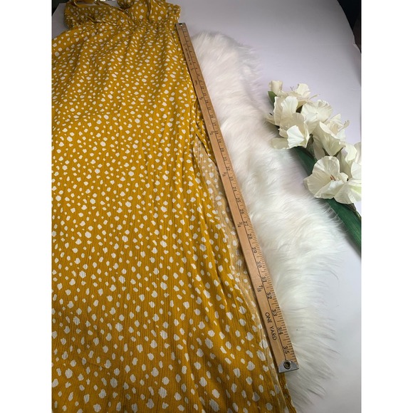 Forever 21 NWT Woven Cutout Long Dress in spotted Mustard Spring Summer - Picture 14 of 15